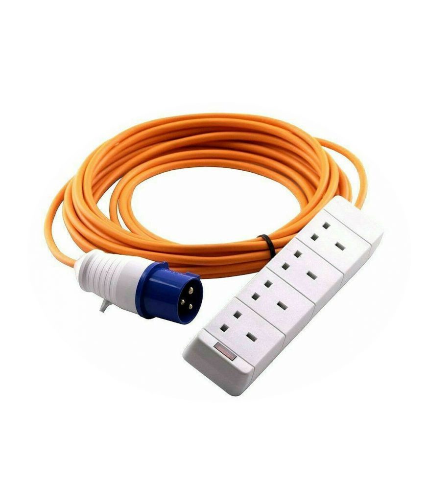 Caravan Camping Mains Electric Hookup Extension Lead Cable 4 Way Gang