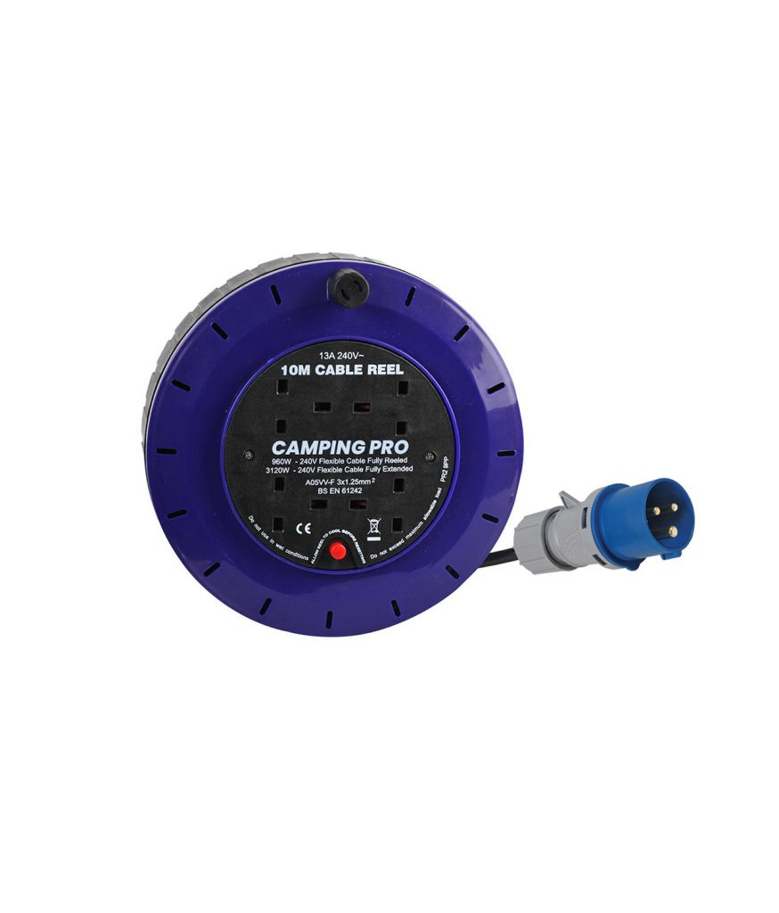 CAMPING PRO Camping Mains Hookup Extension Power Lead Cable Reel 16A plug Camping Electricals