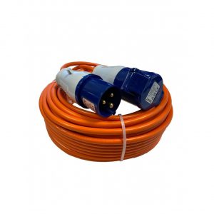 Heavy duty 2.5mm hookup cable with 16amp blue plug and socket for caravans and motorhomes