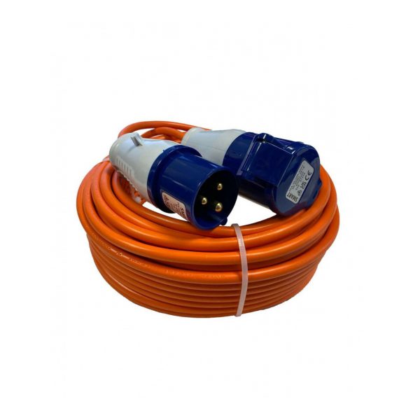Heavy duty 2.5mm hookup cable with 16amp blue plug and socket for caravans and motorhomes